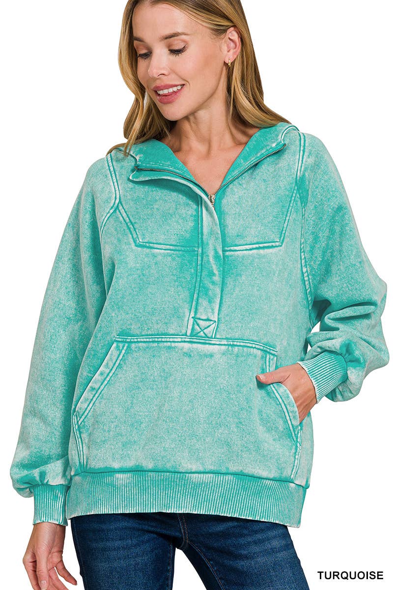 42POPS - Wholesale Hoodie - Women's - ..SI-25317 Washed Fleece Oversized 1/4 Zip Hoodie17