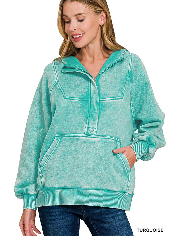 42POPS – wholesale Hoodie – Women's – ..SI-25317 Washed Fleece Oversized 1/4 Zip Hoodie18
