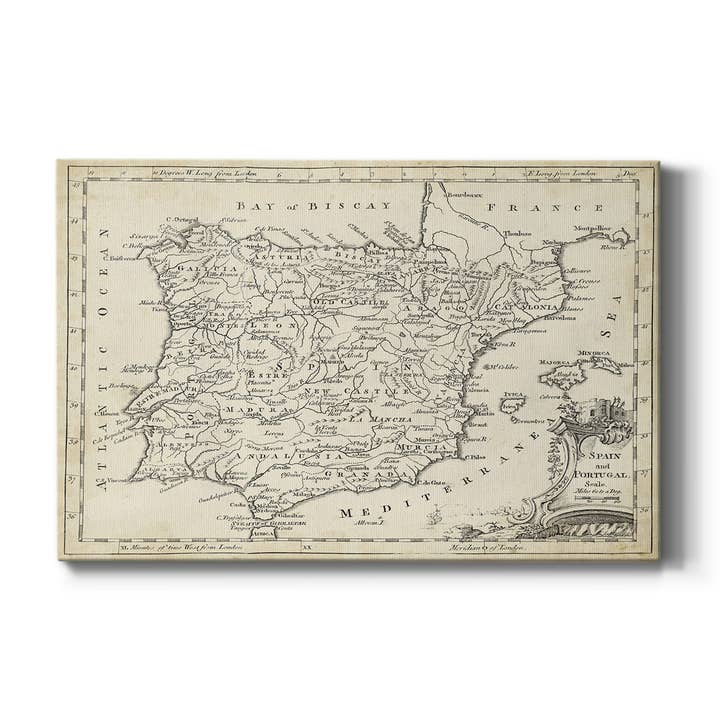 Map of Spain, Canvas Wall Art for wholesale by Wexford Home