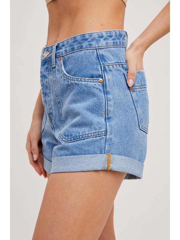 Bluivy - Wholesale Shorts - Women's - WESTERN POCKET ROLLED HEM DENIM SHORTS