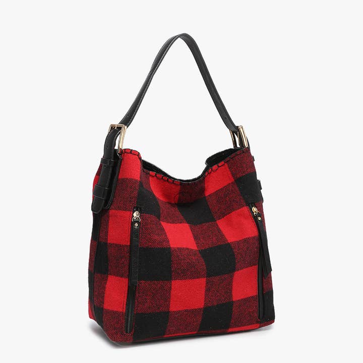 Red Black *SALE* M1816APLD Alexa Plaid 2-in-1 Hobo Bag for wholesale on Faire