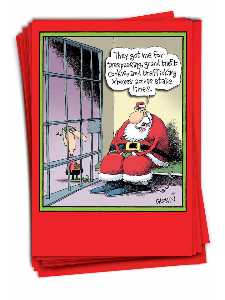 Boîte de 12 cartes de Noël - Père Noël en prison pour la vente par NobleWorks