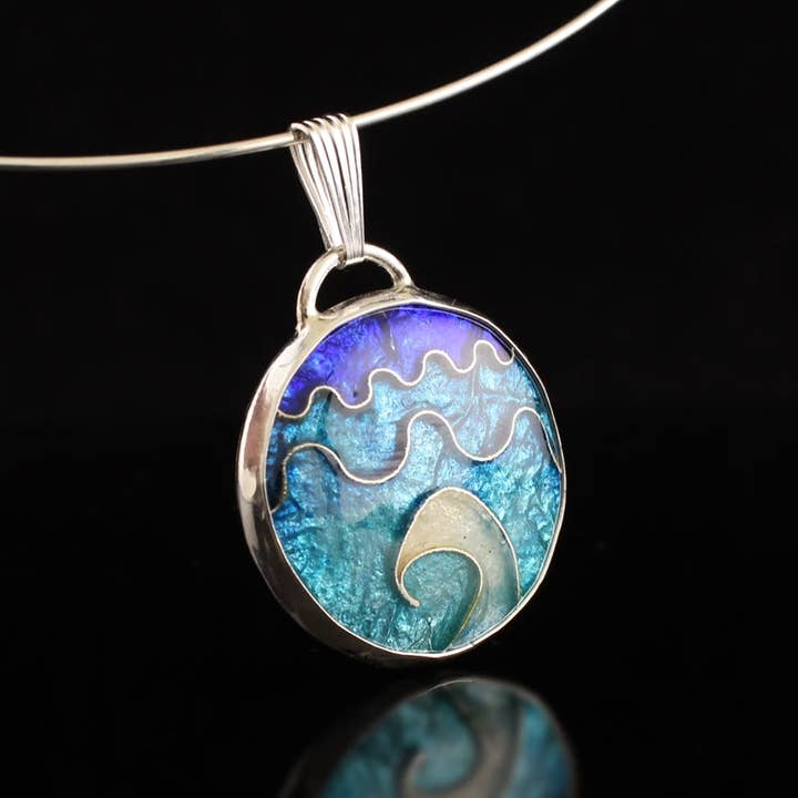 Abstract Sea Circle Cloisonné Enamel Pendant for wholesale by Tonya Butcher Designs
