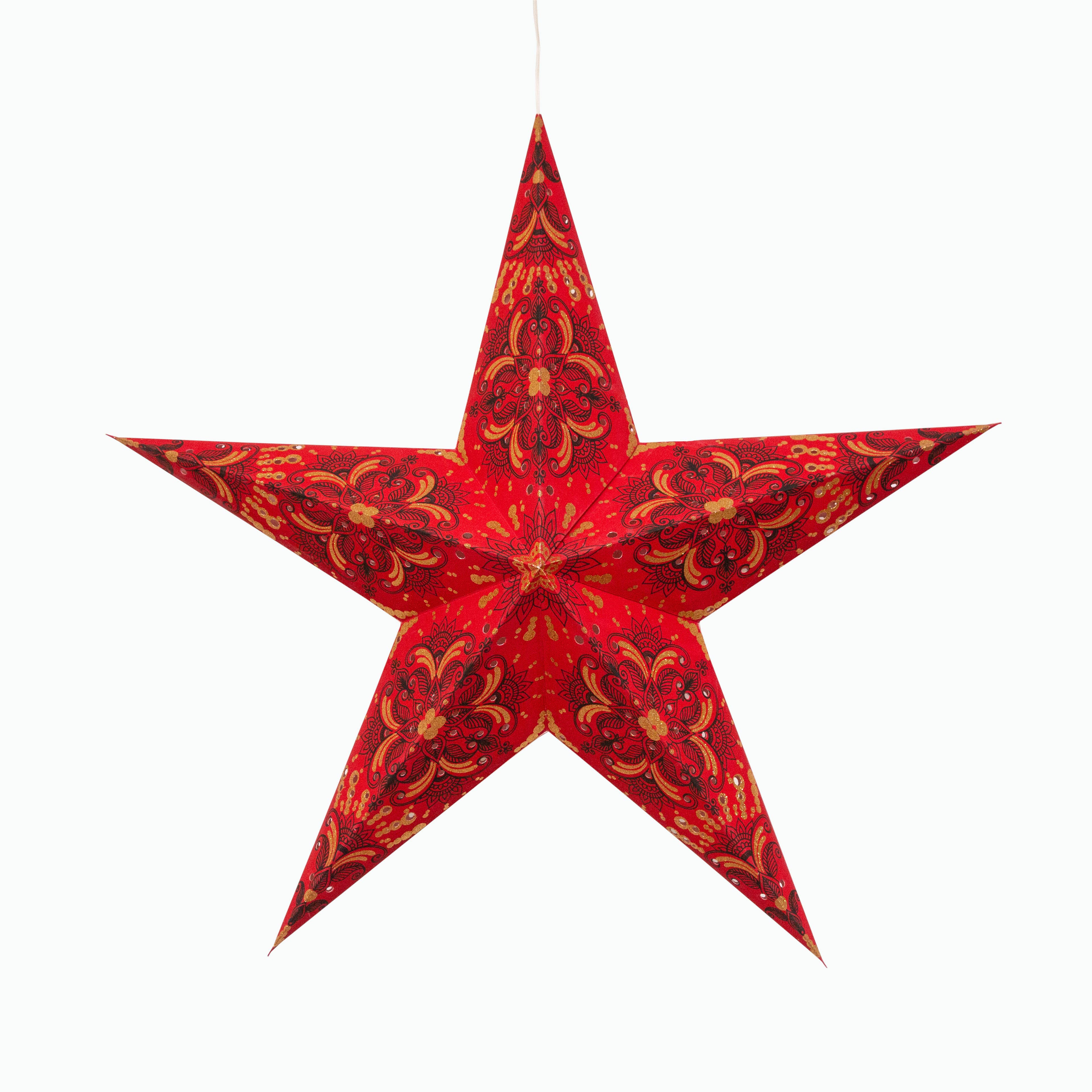 Artschatz LLC – wholesale Paper lantern/lamp – Floral ~ 5 Pointer, 24 inch, Red Paper Star Lantern Light7