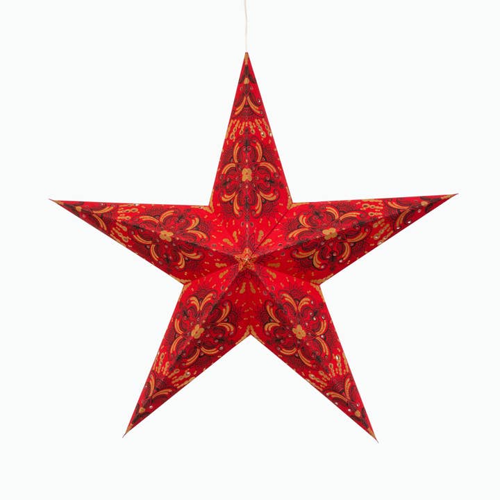Artschatz LLC - Wholesale Paper Lantern/Lamp - Floral ~ 5 Pointer, 24 inch, Red Paper Star Lantern Light7