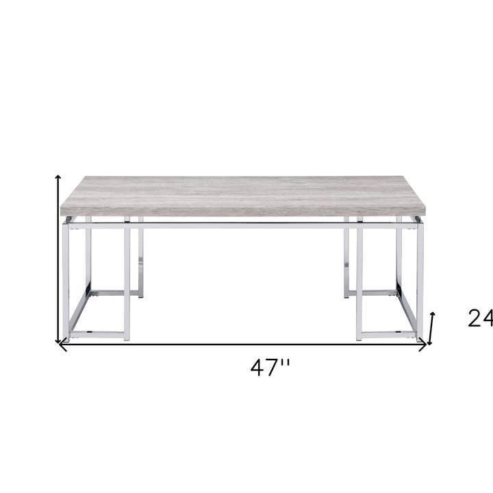 HomeRoots - Wholesale Coffee Table - 47" Oak and Silver Wood And Metal Frame Coffee Table2