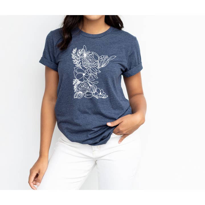 Autumn Rose Co. - Wholesale Screen Printed T-Shirt - Women's - Minnesota Floral Tee, Minnesota Graphic Shirt, MN Tees4