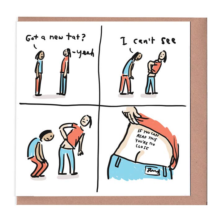 Funny Tattoo everyday Greetings card for wholesale by Sarah Ray