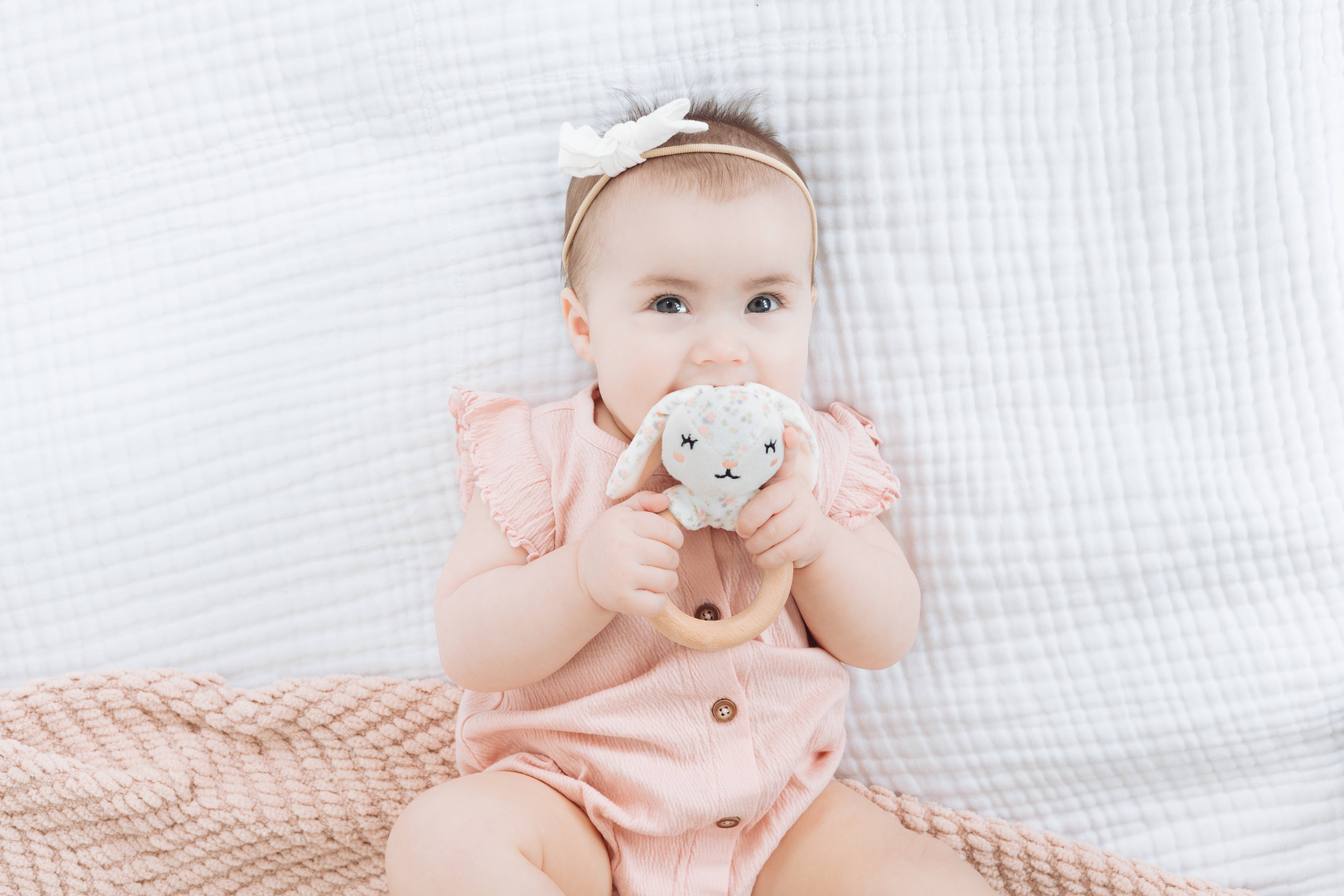 Pearhead - Wholesale Teether (Not Clip-On) - Baby - Floral Bunny Wooden & Plush Baby Teether5