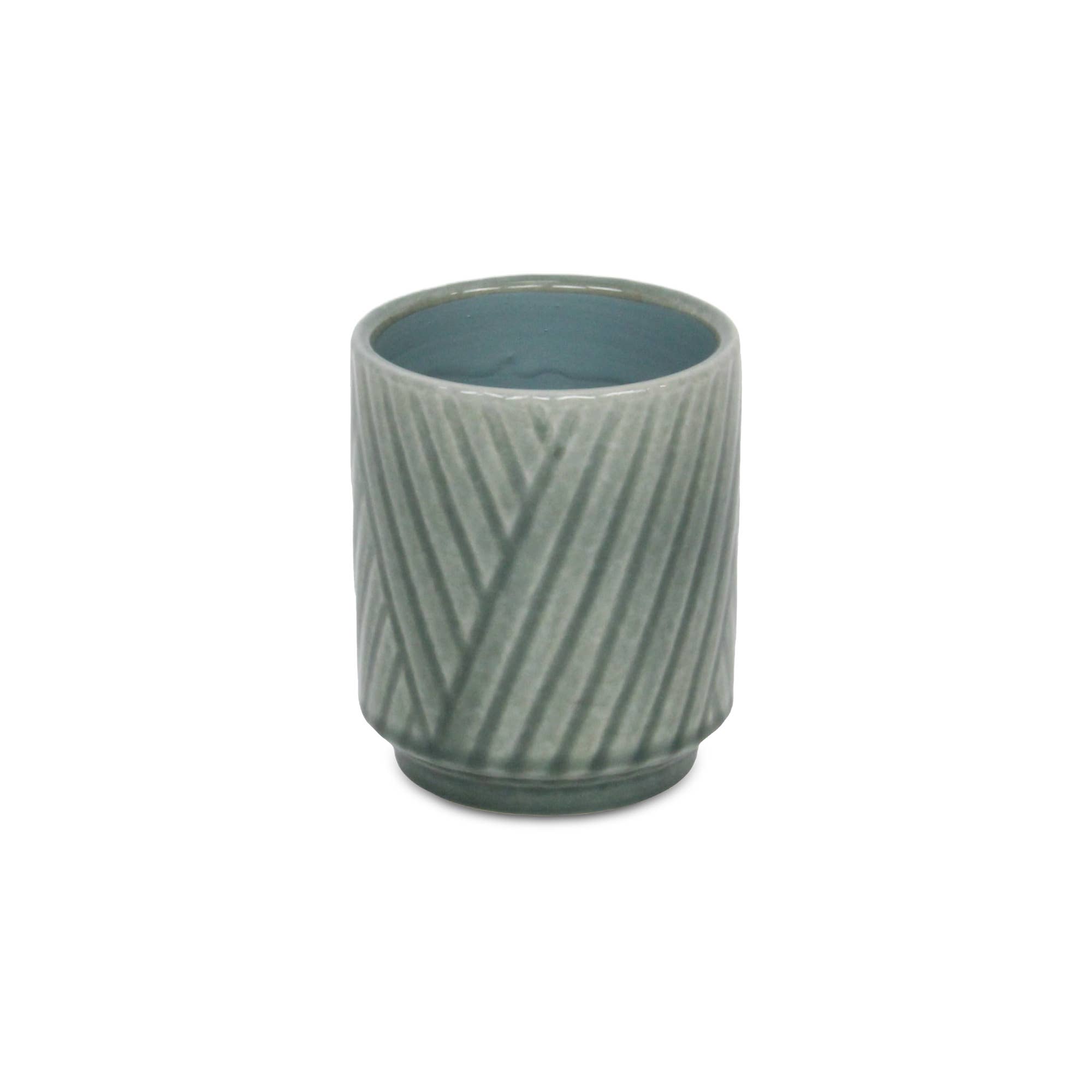 Cheungs Home Decor - Wholesale Plant Pot - Parlora Crossed Diagonal Pattern Ceramic Pot - Green11