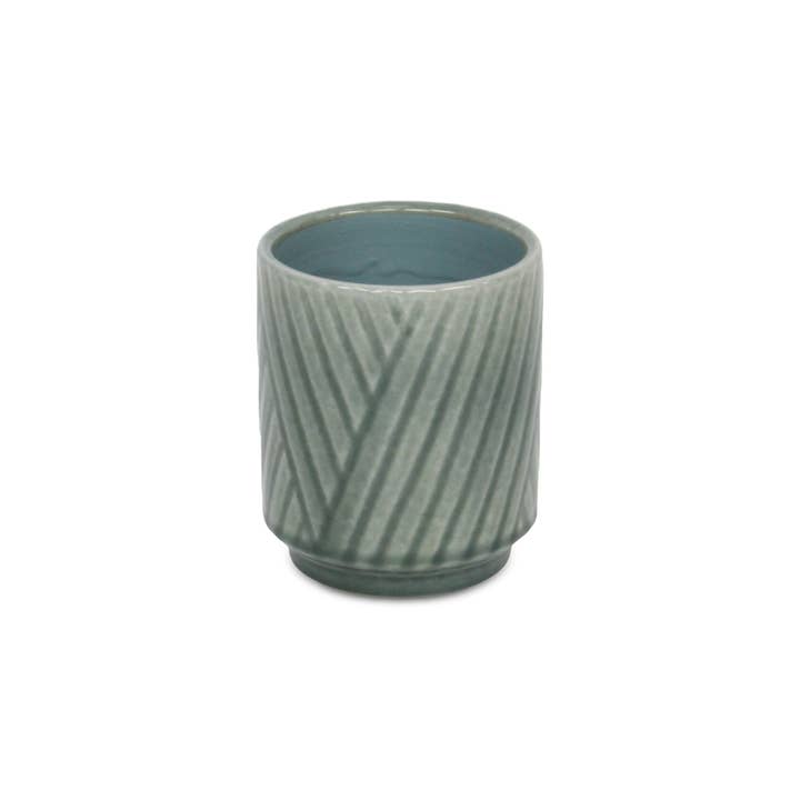 Cheungs Home Decor - Wholesale Plant Pot - Parlora Crossed Diagonal Pattern Ceramic Pot - Green11