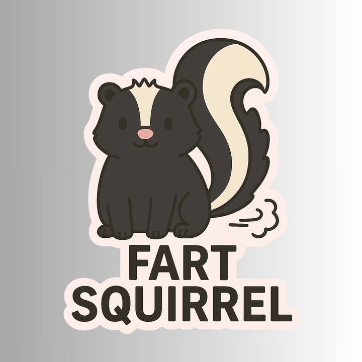 "FART SQUIRREL" Cute Funny Skunk Sticker for wholesale by Slightly Askew Art