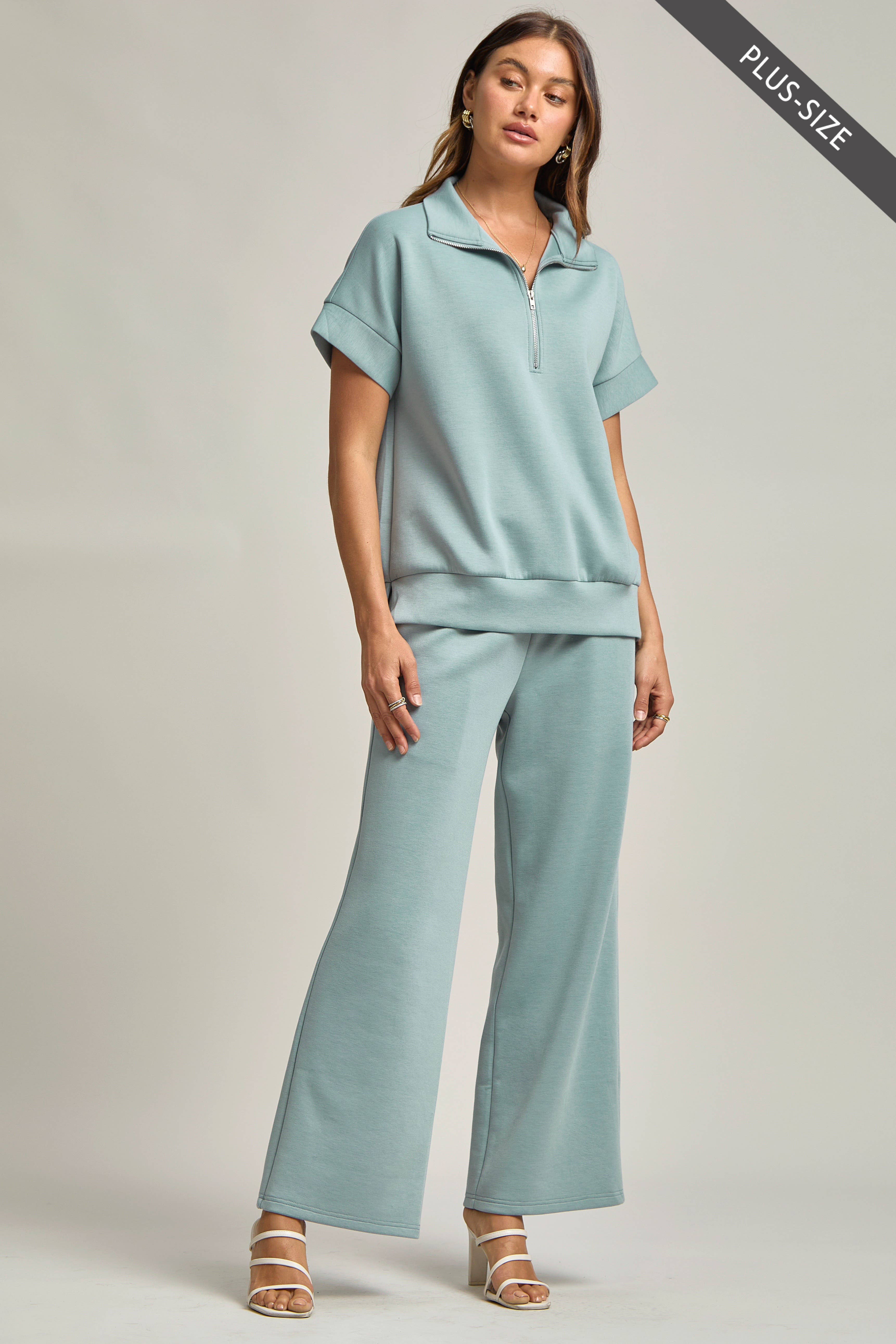 Dear Scarlett - Wholesale Lounge Set - Women's - PLUS SIZE Quarter Zip + Pants Modal Set TRVSET-CATALINAP19