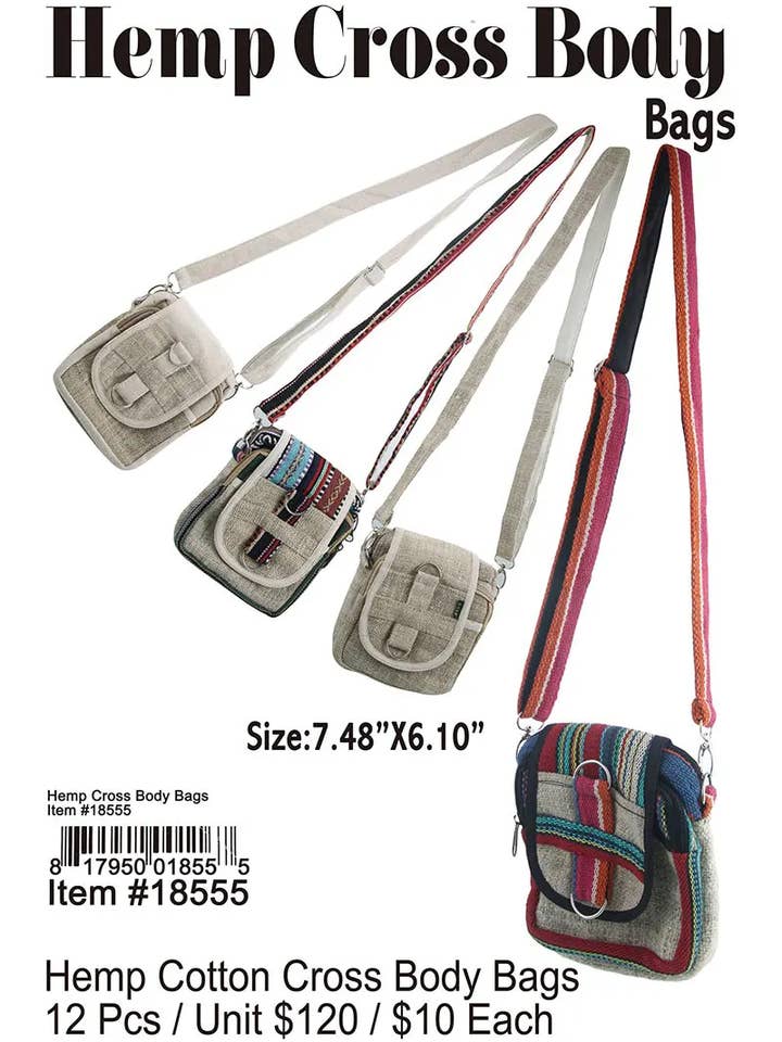Hemp Cotton Cross Body Bags . for wholesale by Puka Creations