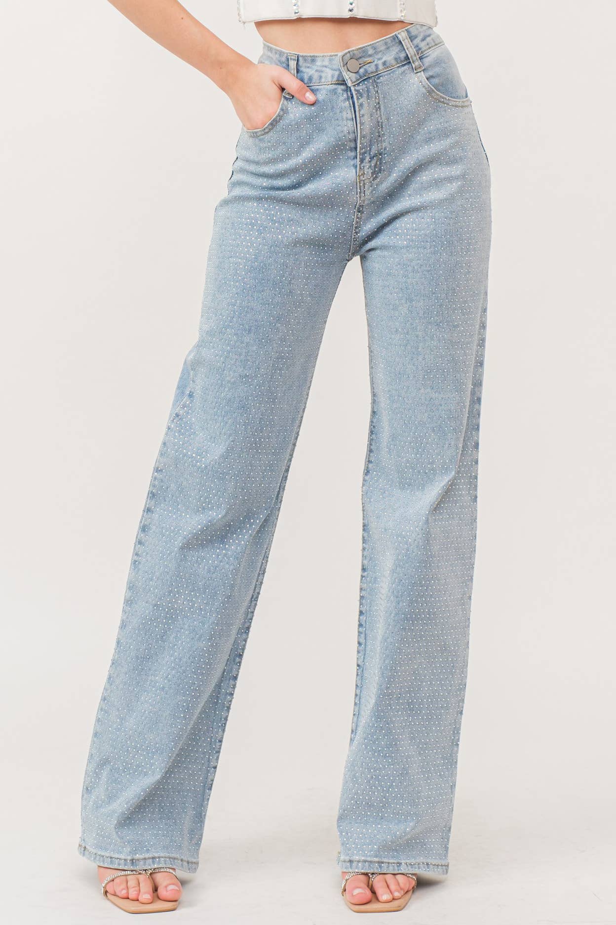 KIWI - Wholesale Jeans - Dames - IP2847 - Stretch spijkerbroek met hotfix strass-steentjes11
