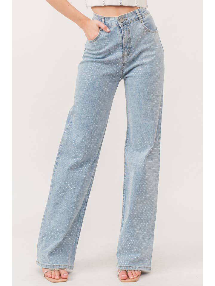 KIWI - Wholesale Jeans - Dames - IP2847 - Stretch spijkerbroek met hotfix strass-steentjes11