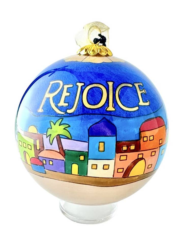 Hand-Painted Glass Ornament - Rejoice Bethlehem for wholesale by Kitty Keller Designs