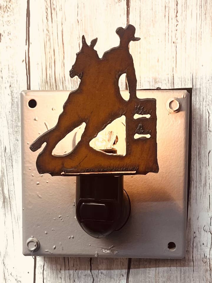 Barrel Racer Image Night light Rodeo Rustic Metal Design for wholesale by Universal Ironworks USA