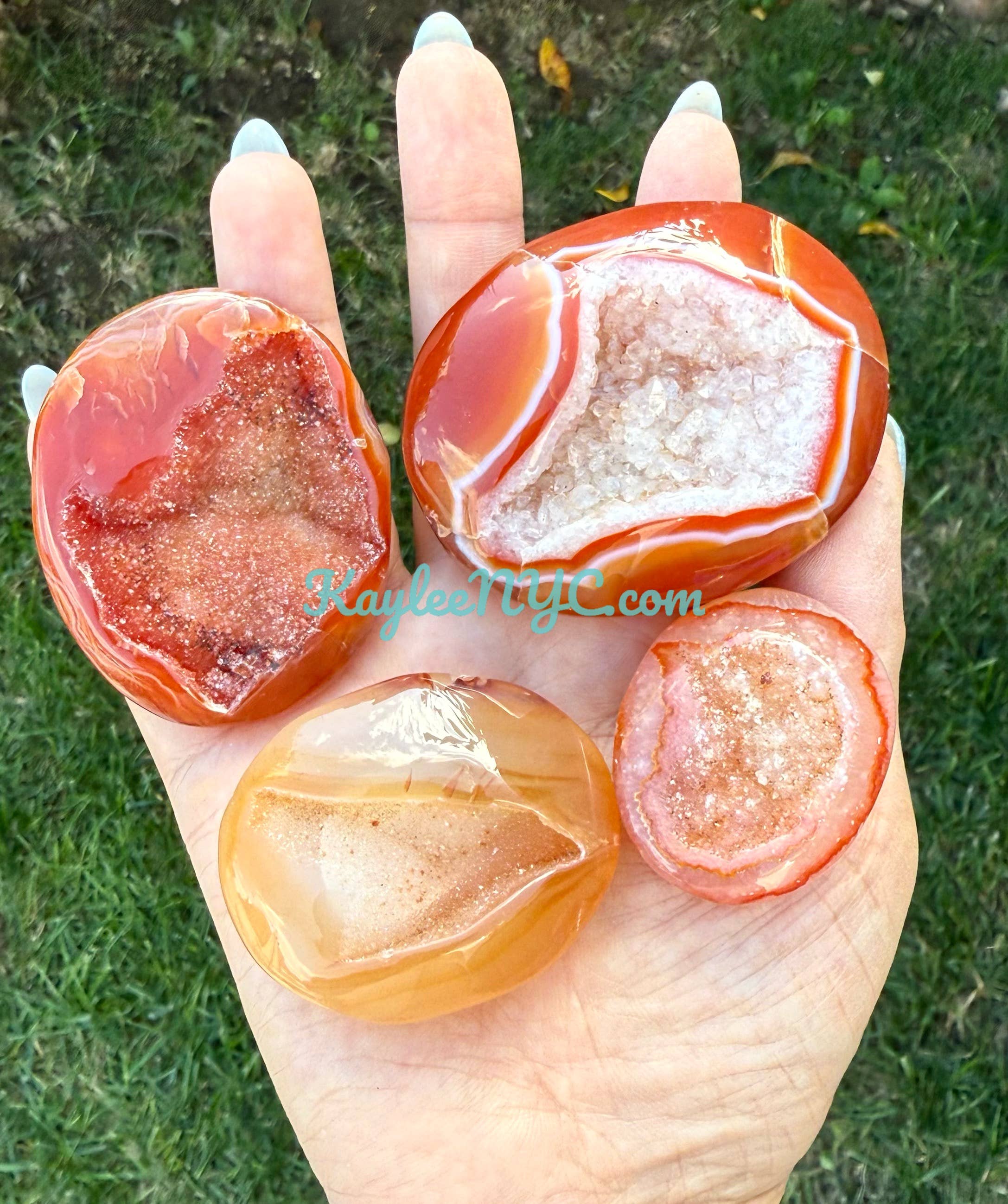 KayleeNYC - Wholesale Spiritual Stone/Crystal - 2 Lbs Natural Druzy Carnelian Palm Stone Crystal Energy 4