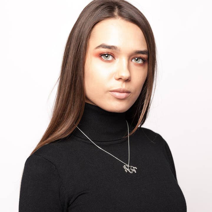 La Menagerie – wholesale Pendant/charm necklace – Horse Silver Origami Necklace5