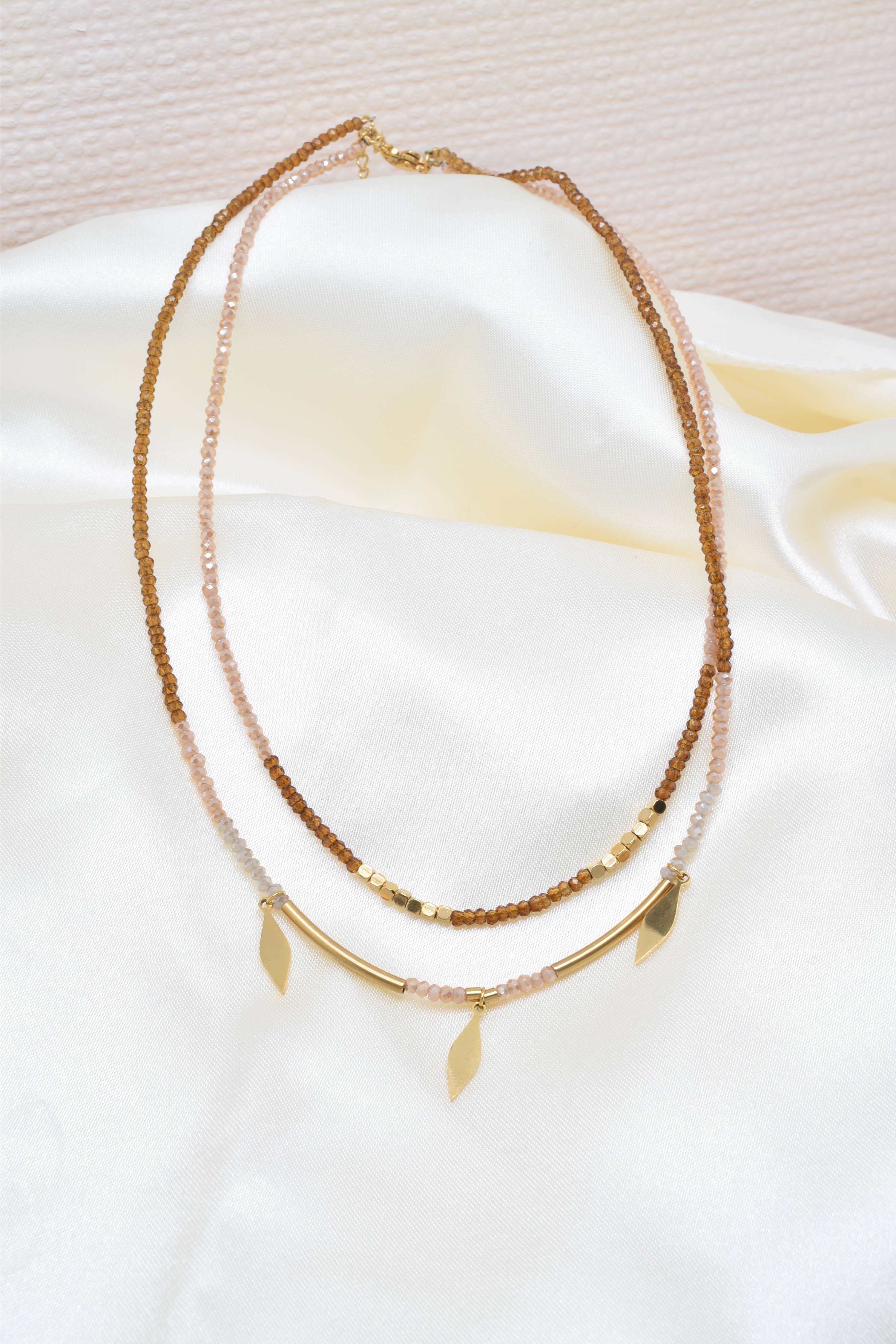 Kapyco - Wholesale Pendant/Charm Necklace - Two row steel necklace with crystals - BJ210158OR2