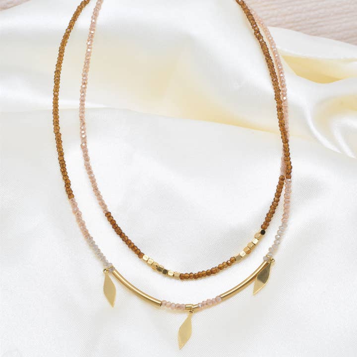 Kapyco - Wholesale Pendant/Charm Necklace - Two row steel necklace with crystals - BJ210158OR2