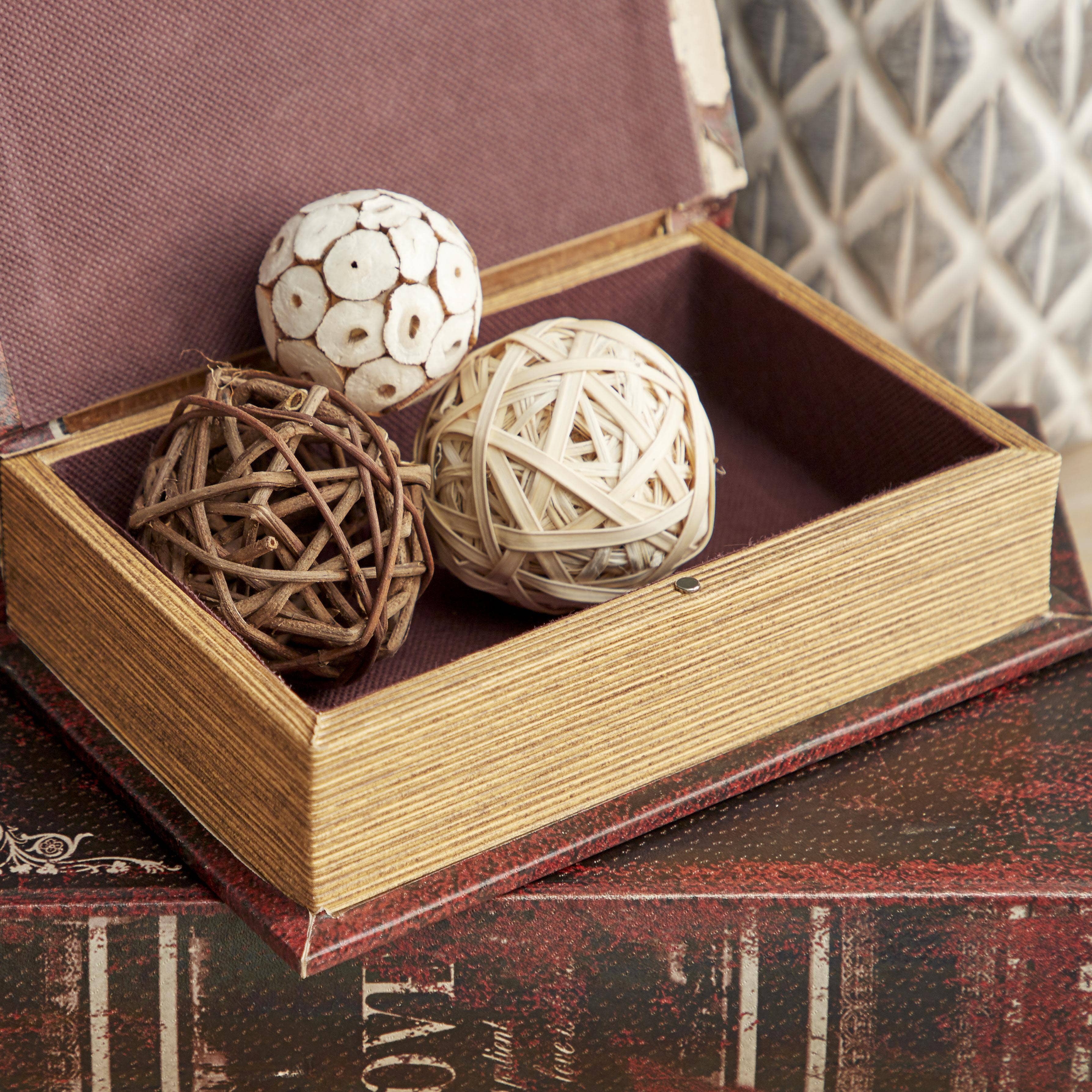 Import Corner – wholesale Dekorativt bordsobjekt – A-59380: TRÄLÄDERBOKLÅDA SET OM 3 13", 11", 8"H6