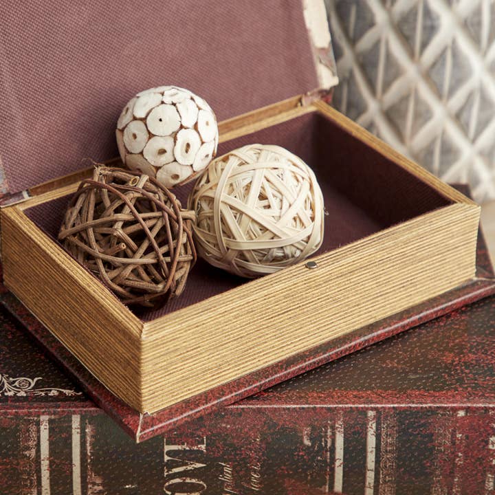 Import Corner – wholesale Dekorativt bordsobjekt – A-59380: TRÄLÄDERBOKLÅDA SET OM 3 13", 11", 8"H6