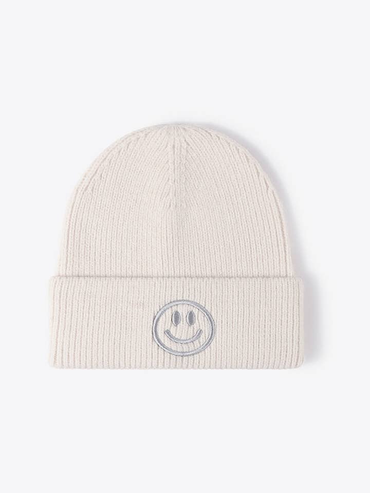 Smiley Face Cuffed Knit Beanie for wholesale by Beyond Apparel
