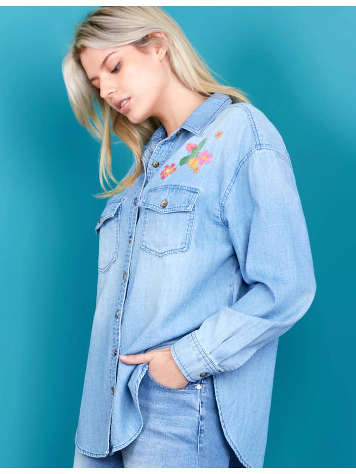 Denim Camicia ricamata Wild Cactus in vendita all'ingrosso su Faire2