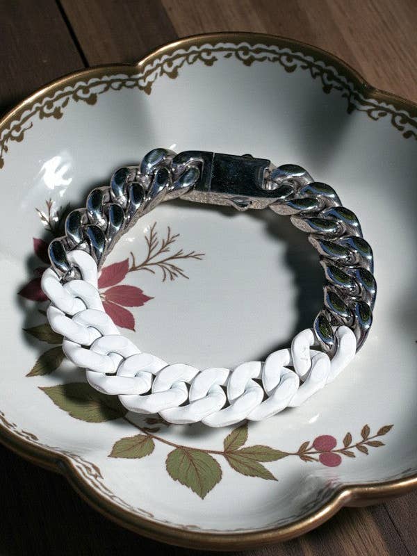 Pulsera de eslabones en blanco y plata Victoria para venta al por mayor de Nash Grey