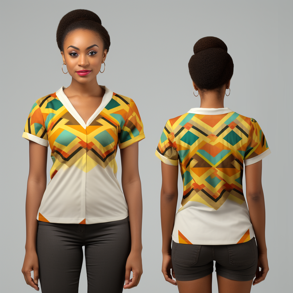NeoShores - Wholesale Blouse – Women’s - Kente geometric pattern womens v neck short sleeve shirt2