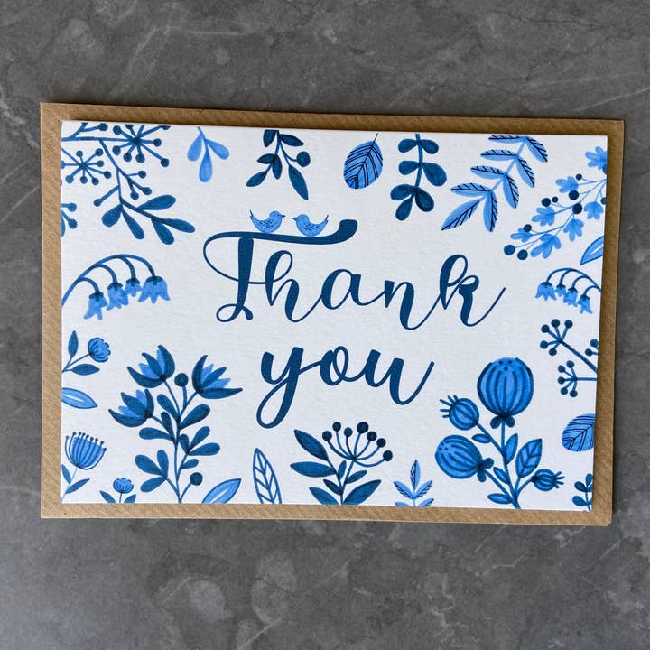 Blue Floral Thank You Card for wholesale by Tall Order