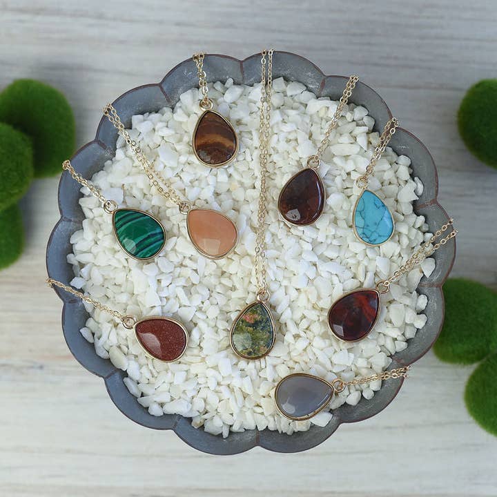 Natural Stone Teardrop Pendant Necklace for wholesale by Lauren Lane