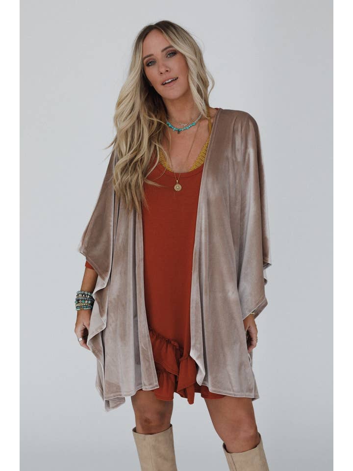 Three Bird Nest - Wholesale Kimono - Women's - Savoy Velvet Kimono - Taupe
