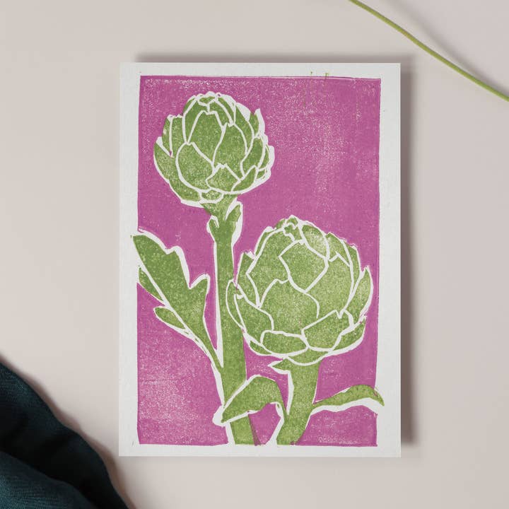 Tarjeta de felicitación con estampado de bloques de alcachofa para venta al por mayor de Wild Azure Design