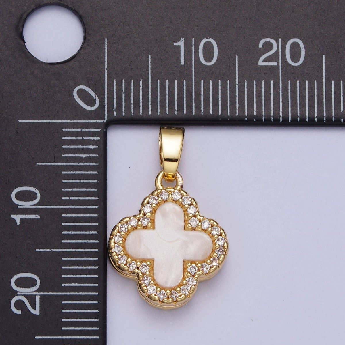 Aim Eternal - Wholesale Individual Charm/Pendant - Double Sided Black and White Quatrefoil Lucky Four Clover Pendant with Micro pave Cubic Zirconia Pendant For DIY Necklace Making | X-5213