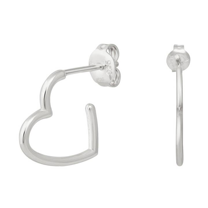 Creolen van gerhodineerd 925 zilver met klein hartje voor wholesale door caï