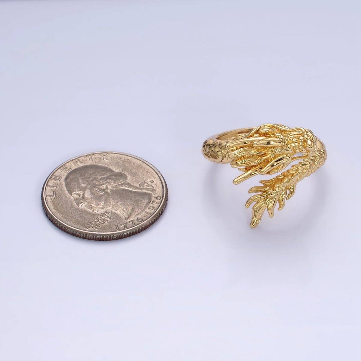 Aim Eternal - Wholesale Cocktail/Statement Ring - 14K Gold Filled Artisan Scaled Dragon Wrap Ring | O13603