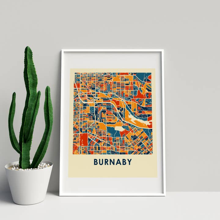 11" x 14" Prussian Burnaby Map Print - Chroma Style for wholesale by ILIKEMAPS