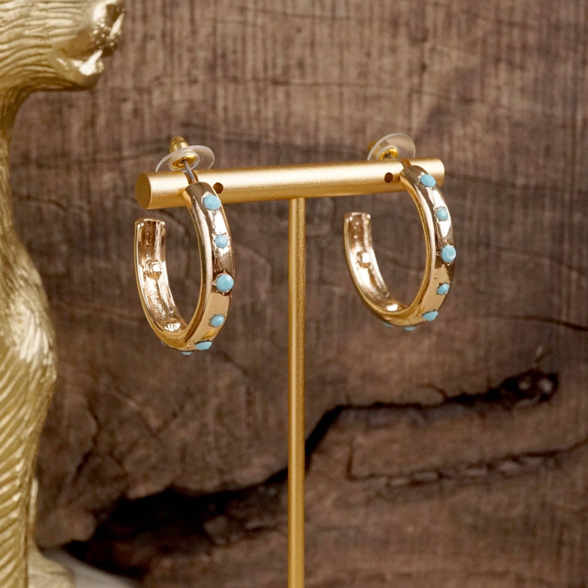PennyLine inc - Wholesale Hoop Earrings - Classic Bubble Hoops – Gold with Crystal, Pearl, or Turquoise10