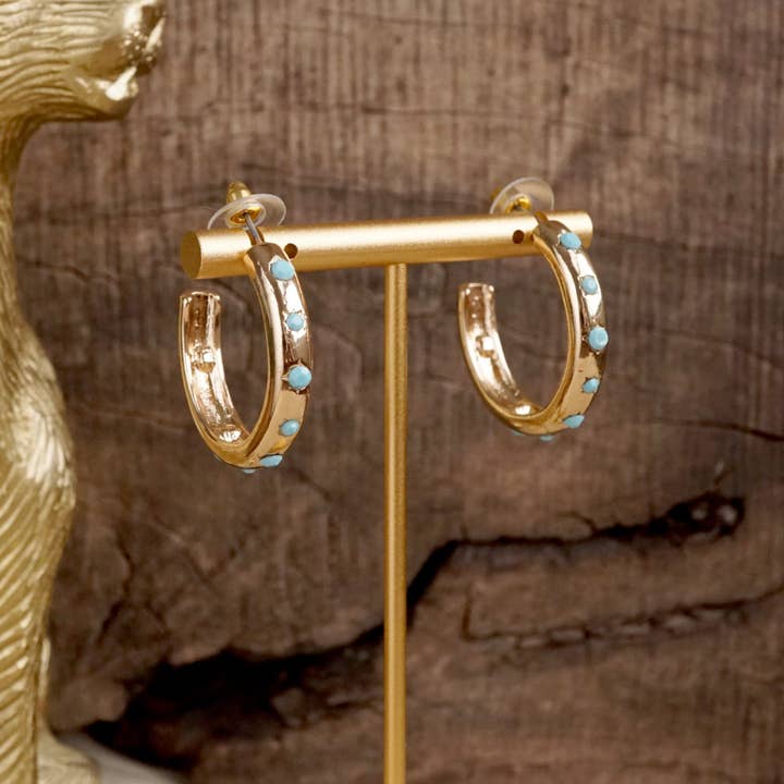 PennyLine inc - Wholesale Hoop Earrings - Classic Bubble Hoops – Gold with Crystal, Pearl, or Turquoise10