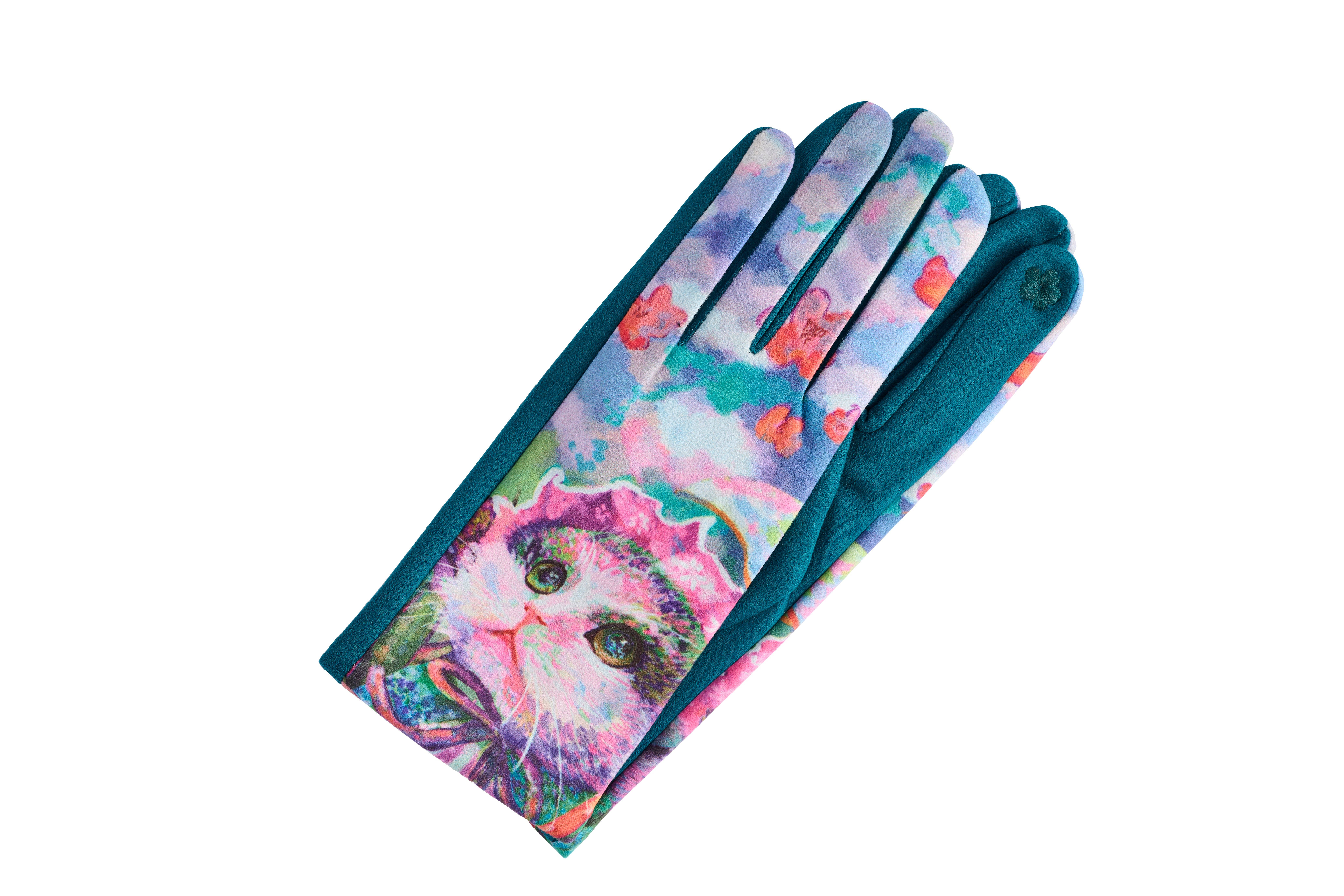 Kaleidoscope Accessories - Wholesale Gloves - Unisex - Suede Cat Patterned Gloves, 4 Assorted5