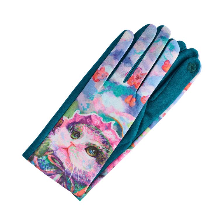Kaleidoscope Accessories - Wholesale Gloves - Unisex - Suede Cat Patterned Gloves, 4 Assorted5