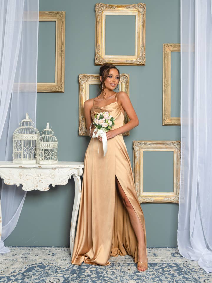 RICARICA INC. - Wholesale Gown - Women's - 9563-SOLID COLOR SATIN MAXI DRESS
