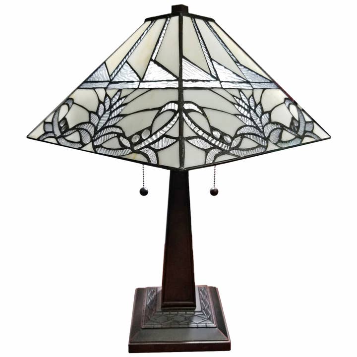 23" Stained Glass White Floral Two Light Style Table Lamp for wholesale by HomeRoots