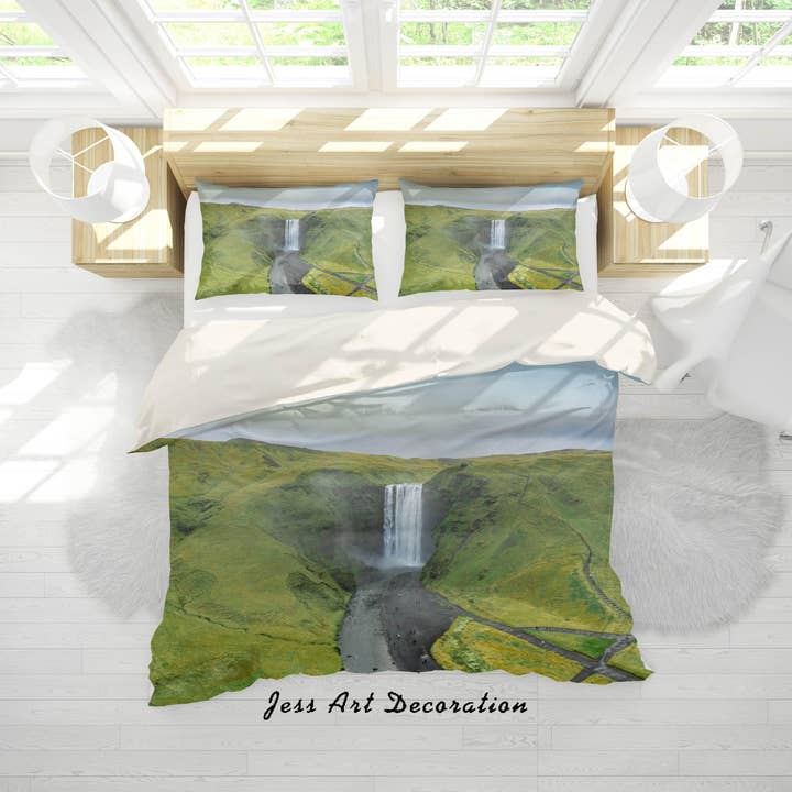 3D Grüner Berg Wasserfall Bettbezug-Set Bettwäsche-Set Bettdeckenbezug Kissenbezüge A157 LQH für den Großhandel von Jess Art Decoration