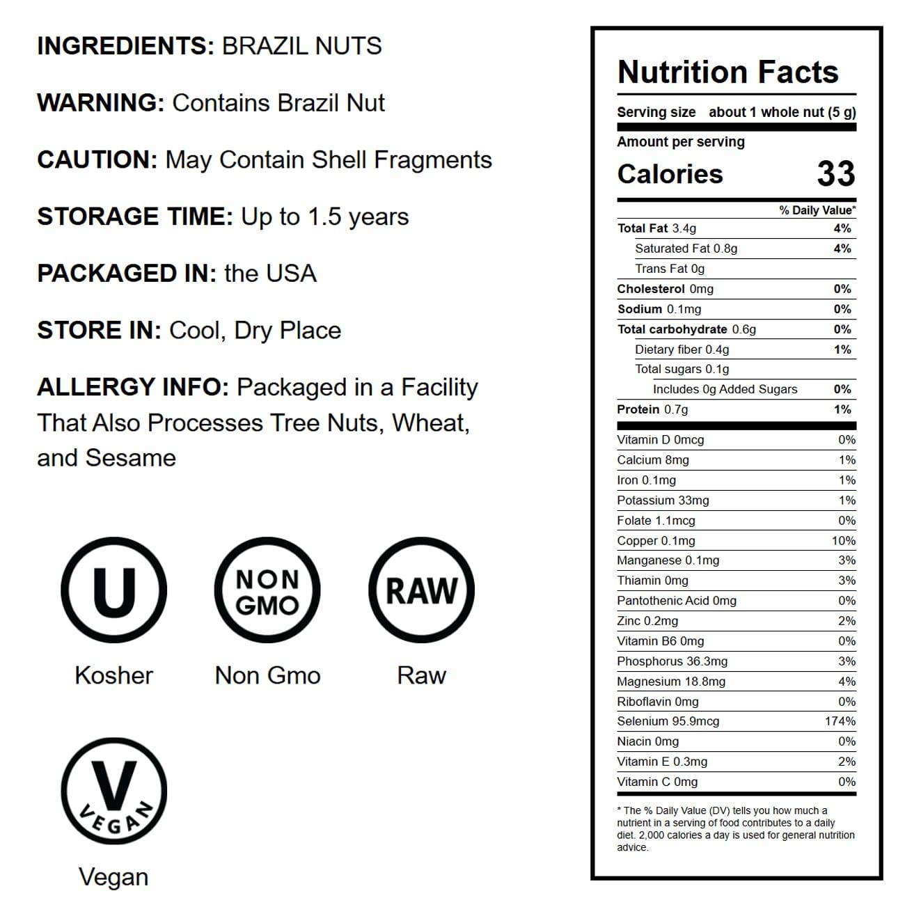 Food To Live - Venta al por mayor Frutos secos - Nueces crudas de Brasil: verificadas sin transgénicos, enteras, sin sal, kosher2
