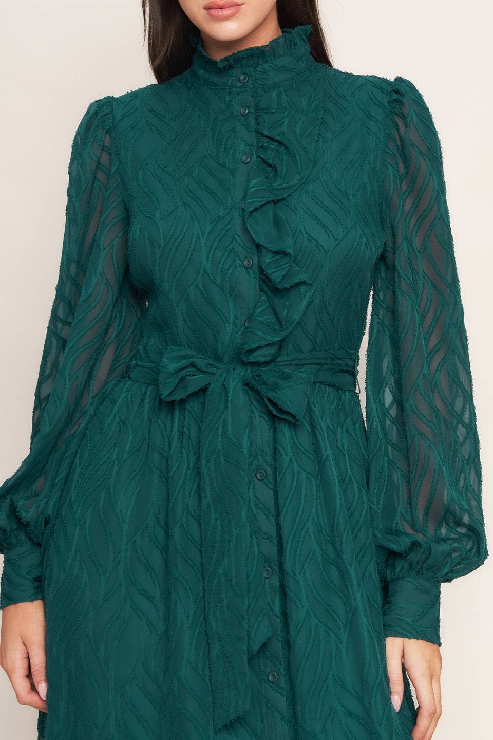 DARK GREEN A textured woven midi dress - ID21650 for wholesale on Faire6
