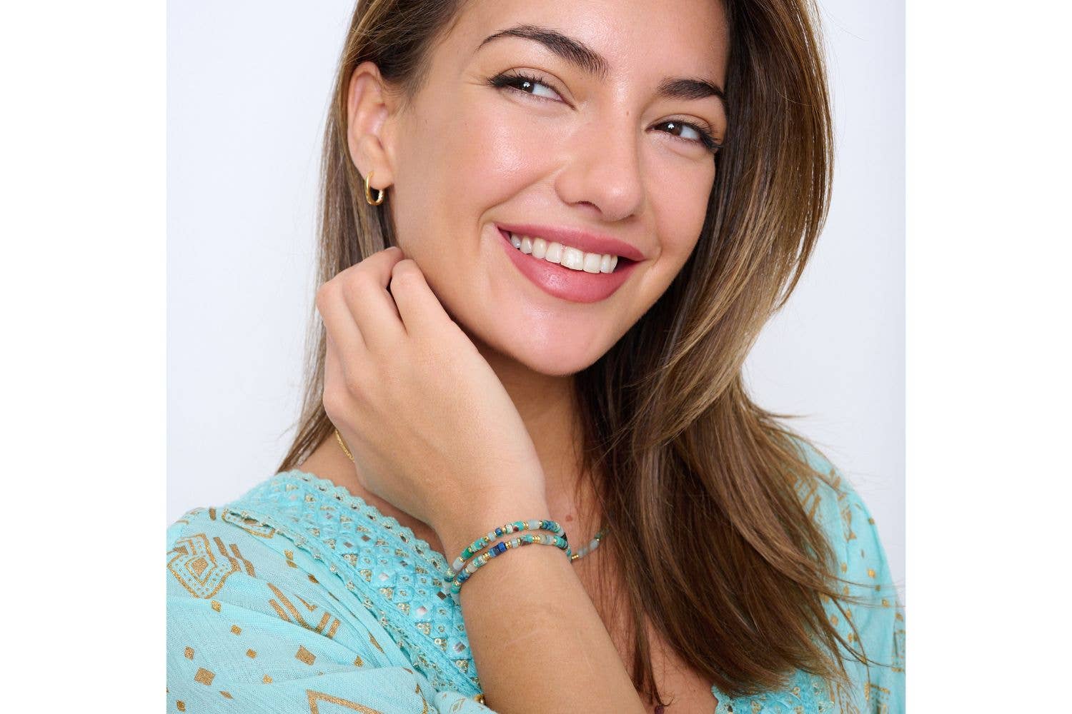 Boho Betty - Wholesale Beaded Bracelet - Rayne Blue Gold Gemstone Bracelet1